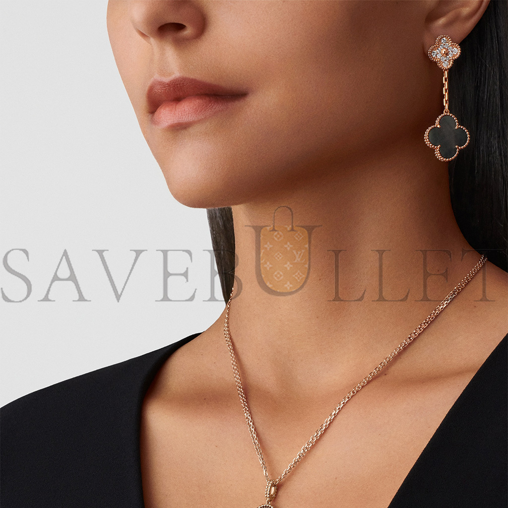 v*n cl*f  arpels magic alhambra earrings, 2 motifs - rose gold, Di*m*nd, mother-of-pearl  vcarp2r200